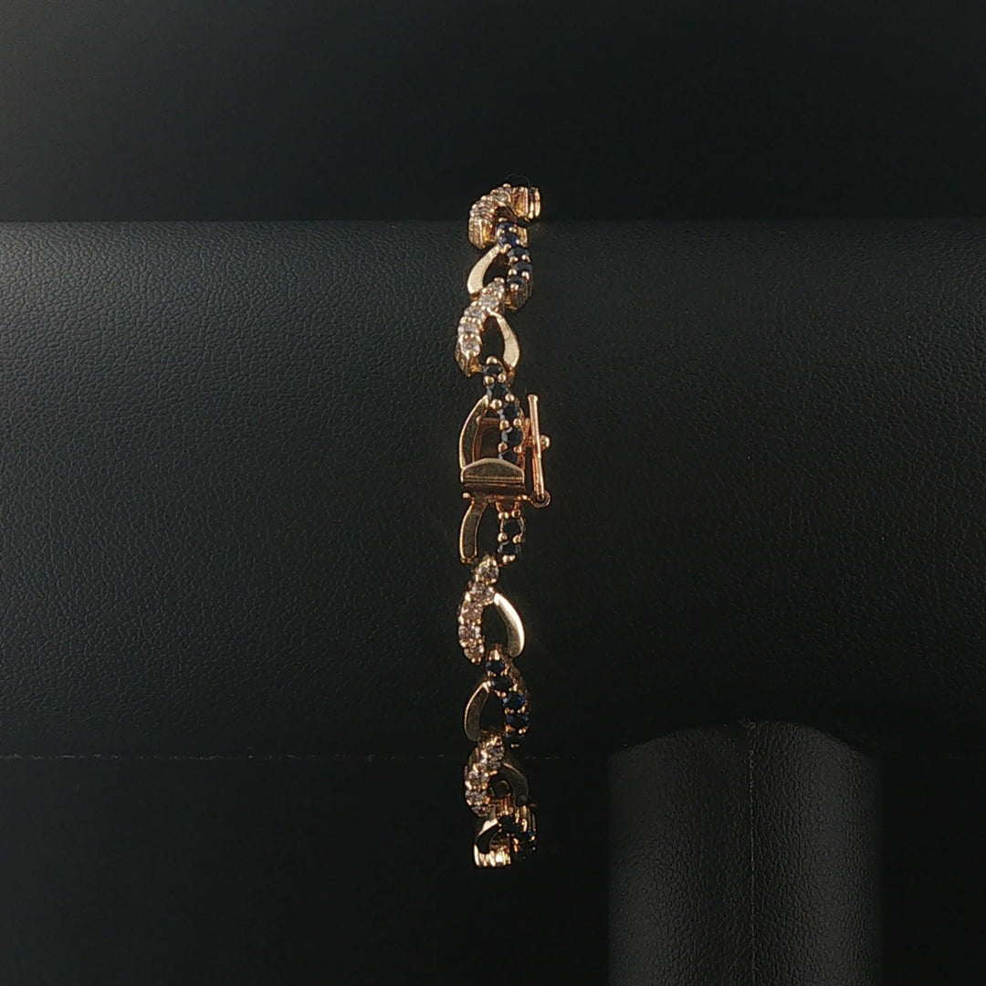 14k Yellow Gold Sapphire and 1cttw Diamond Fancy Heart Link Bracelet 7"