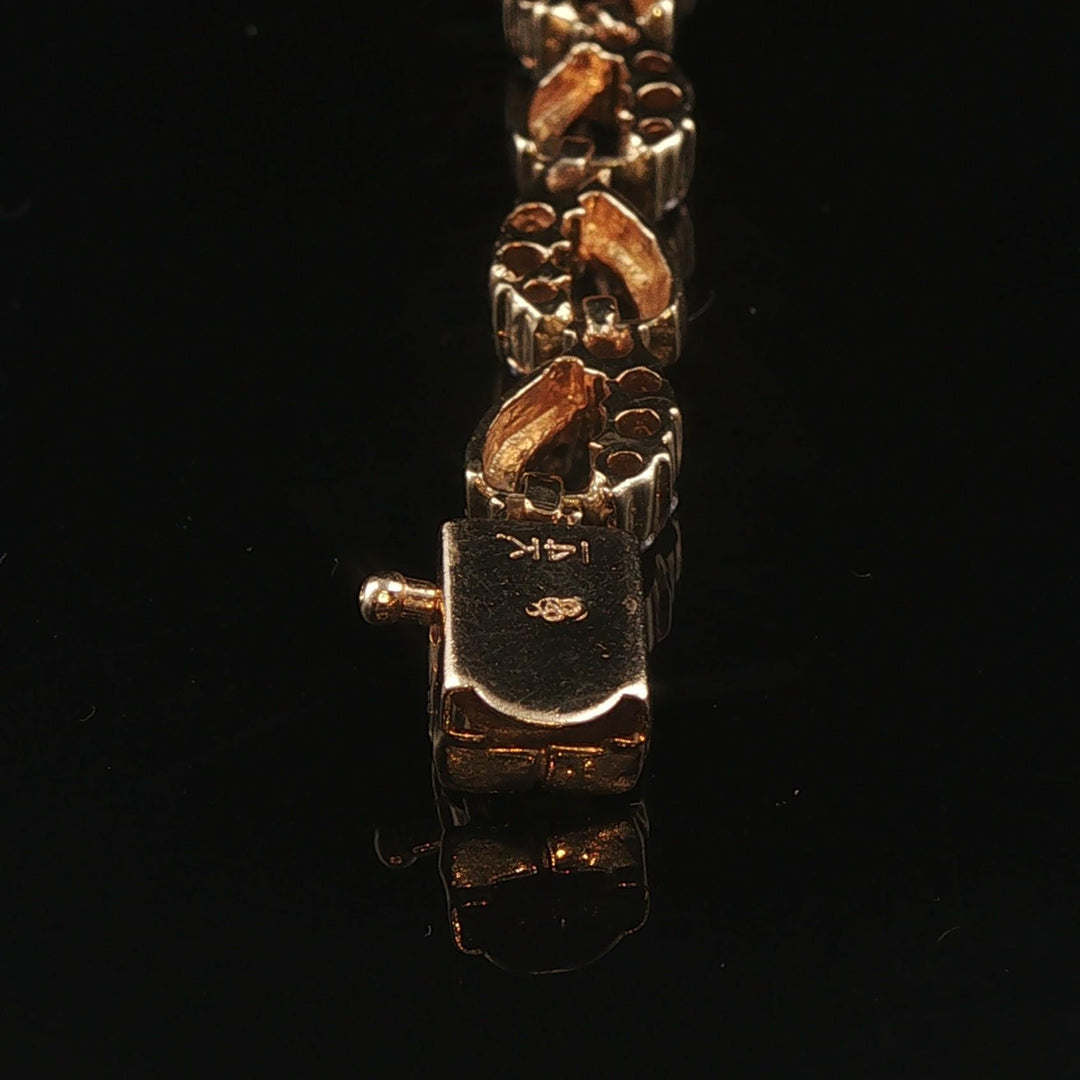 14k Yellow Gold Sapphire and 1cttw Diamond Fancy Heart Link Bracelet 7"