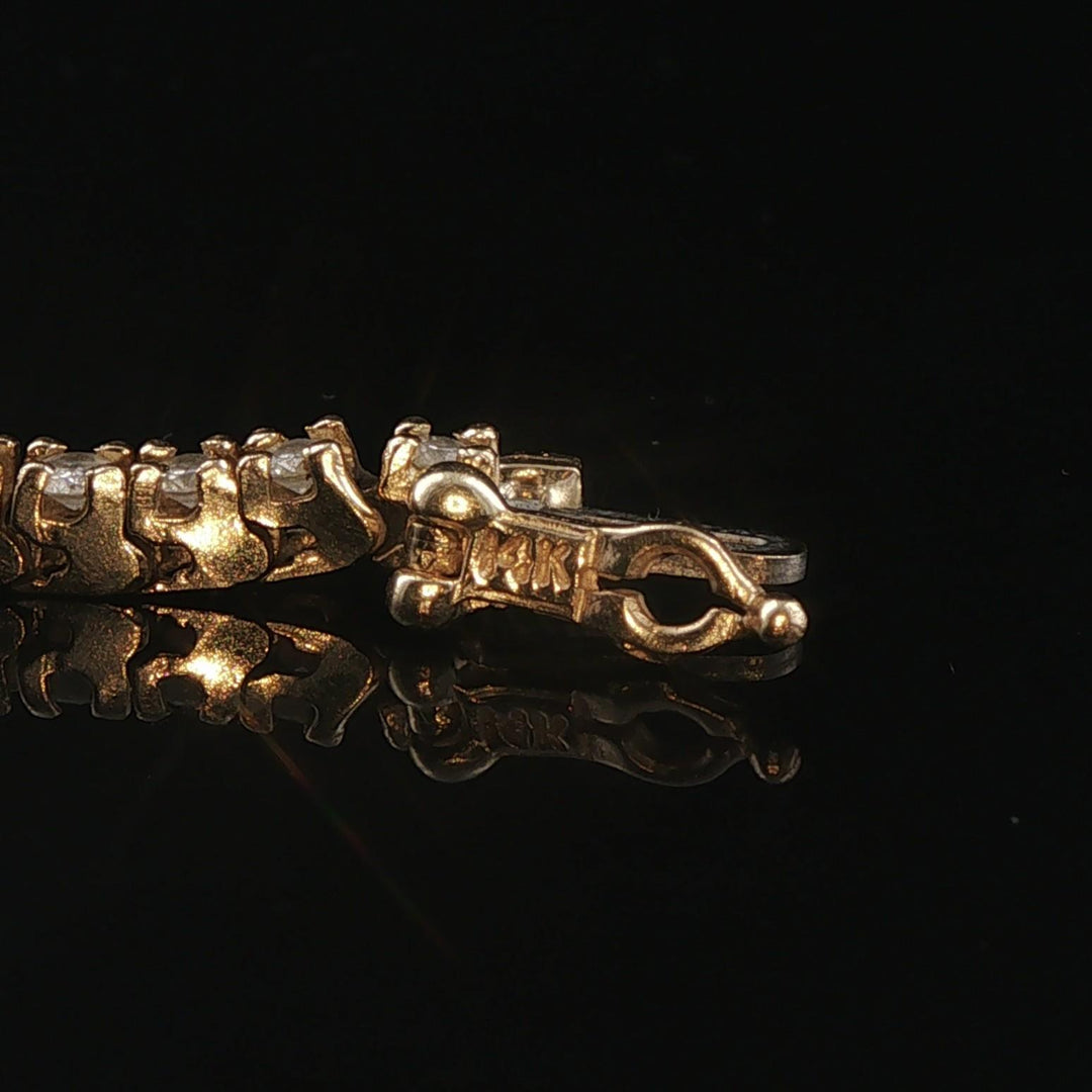 14k Yellow Gold and 2cttw Diamond Solid Vintage Tennis Bracelet 7"