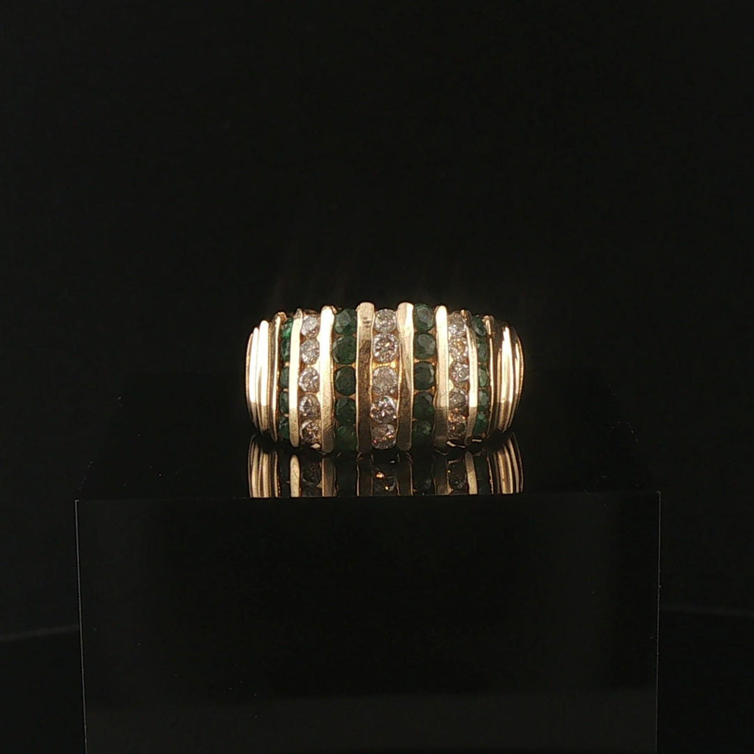14k Yellow Gold Emerald and 0.30cttw Diamond Band Ring Size 7