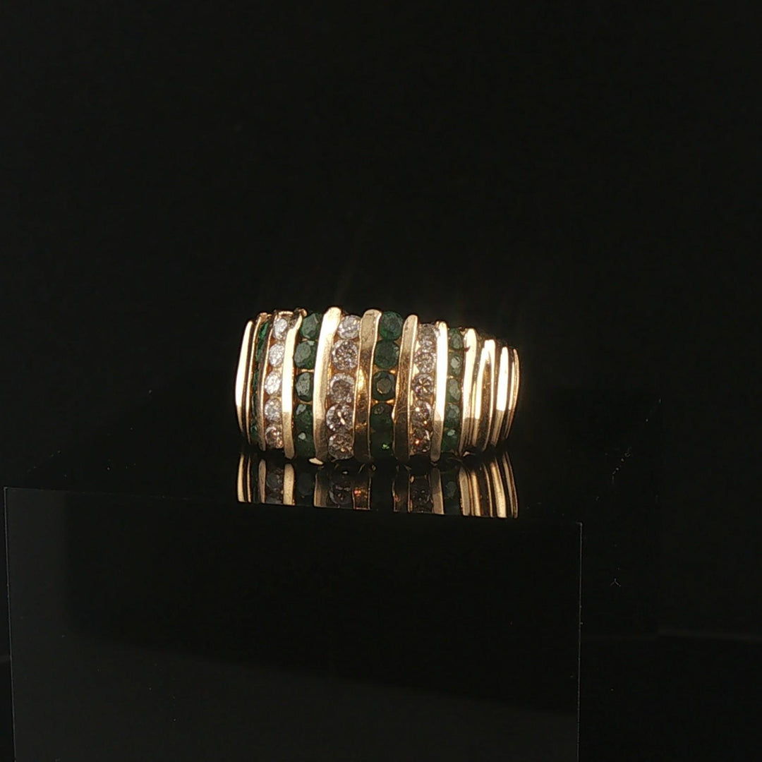 14k Yellow Gold Emerald and 0.30cttw Diamond Band Ring Size 7