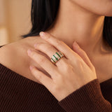 14k Yellow Gold Emerald and 0.30cttw Diamond Band Ring Size 7
