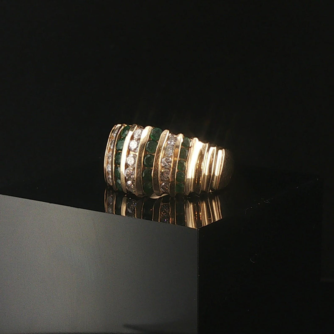14k Yellow Gold Emerald and 0.30cttw Diamond Band Ring Size 7