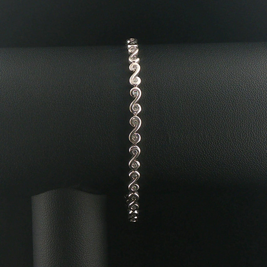 14k White Gold and 0.50cttw Diamond Ladies S Scroll Link Bracelet 7"