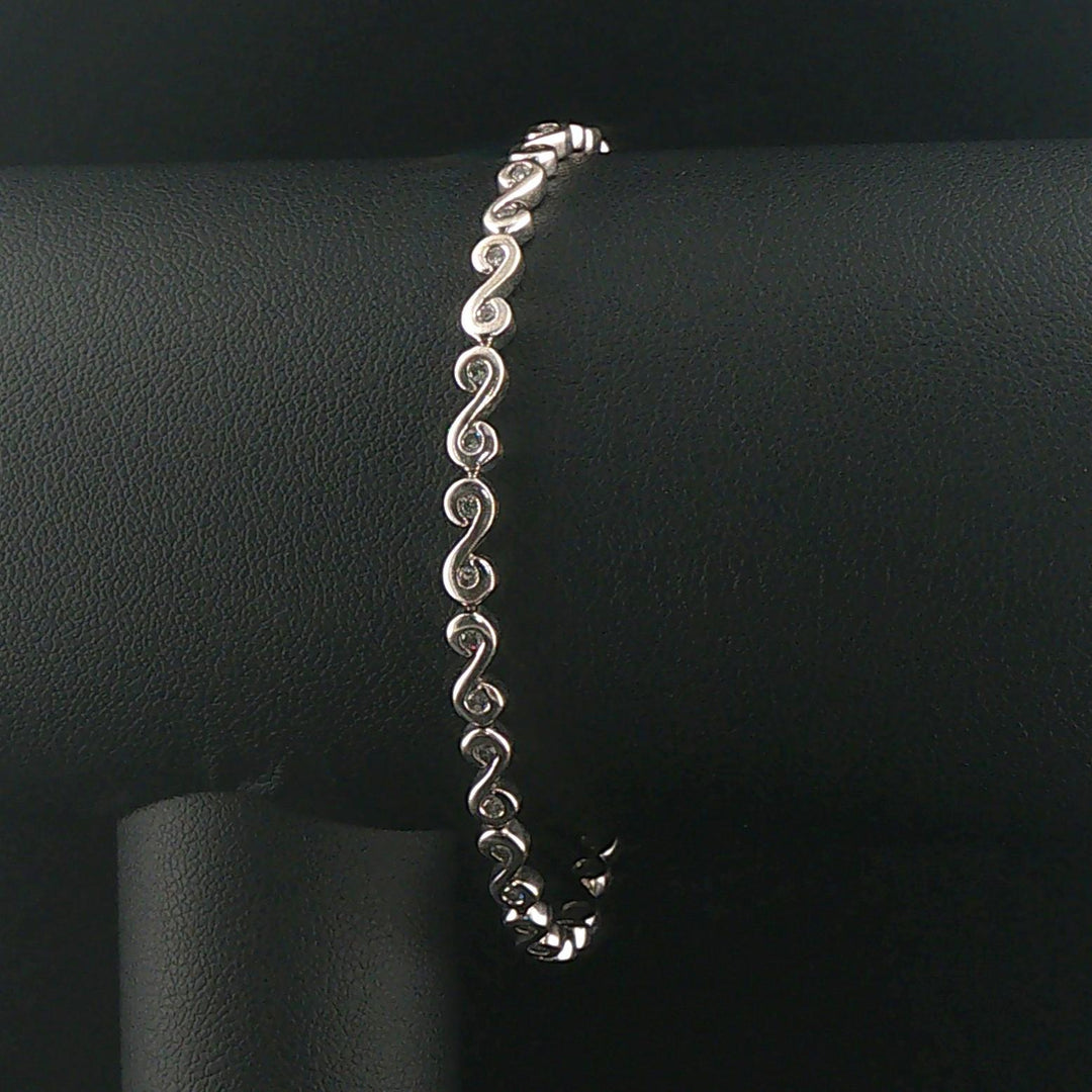 14k White Gold and 0.50cttw Diamond Ladies S Scroll Link Bracelet 7"