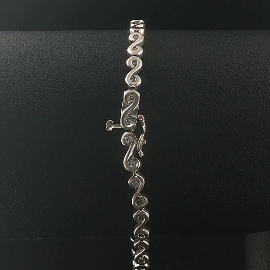 14k White Gold and 0.50cttw Diamond Ladies S Scroll Link Bracelet 7"