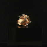 14k Yellow Gold Emerald and Diamond Vintage Bypass Band Ring Size 5