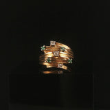 14k Yellow Gold Emerald and Diamond Vintage Bypass Band Ring Size 5