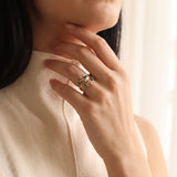 14k Yellow Gold Emerald and Diamond Vintage Bypass Band Ring Size 5