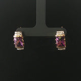 14k Yellow Gold Amethyst and Diamond 7.6g Solid Huggie Earrings