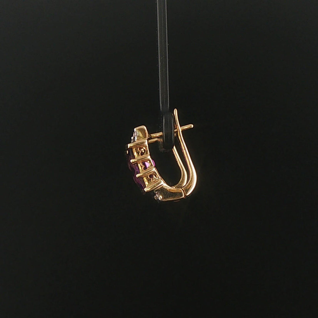 14k Yellow Gold Amethyst and Diamond 7.6g Solid Huggie Earrings