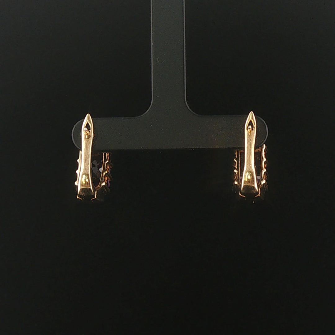 14k Yellow Gold Amethyst and Diamond 7.6g Solid Huggie Earrings