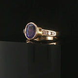 14k Yellow Gold Bezel Set Tanzanite and Diamond Vintage Ring Size 7