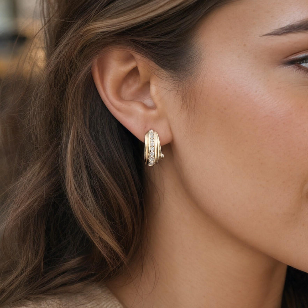 14k Yellow Gold and 0.75cttw Diamond Fancy Huggie Earrings
