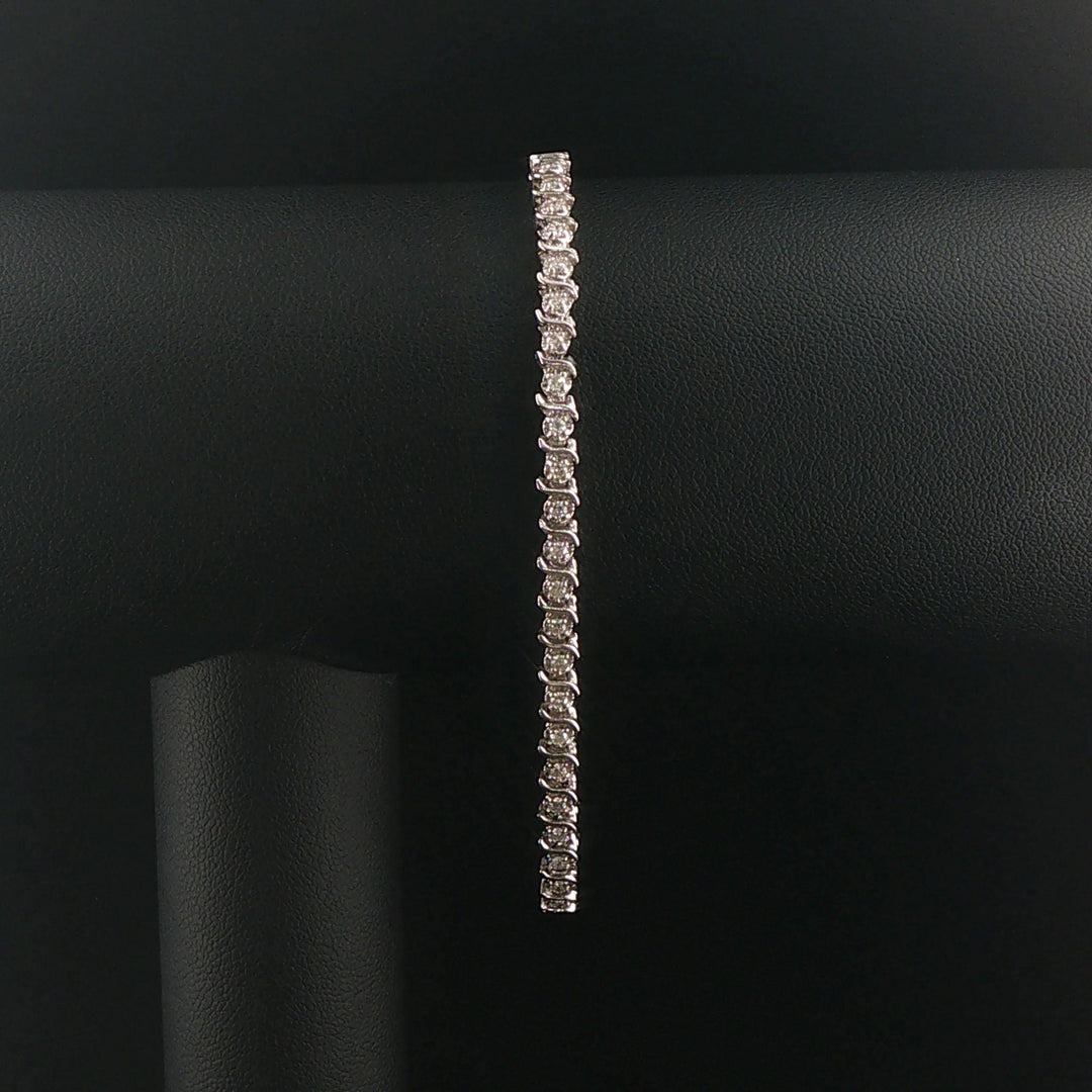 14k White Gold and 1cttw Diamond Vintage S Link Tennis Bracelet 8"