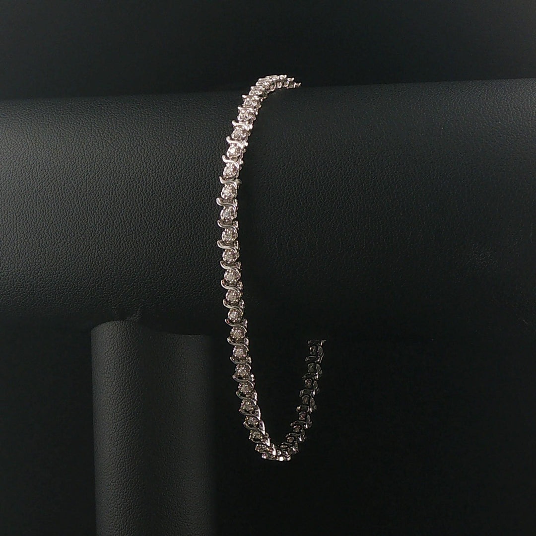 14k White Gold and 1cttw Diamond Vintage S Link Tennis Bracelet 8"