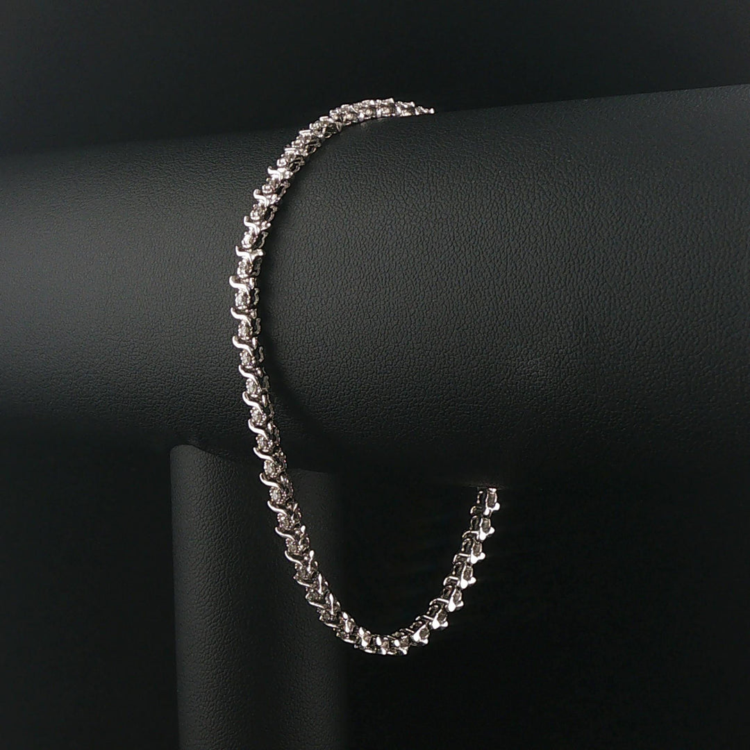 14k White Gold and 1cttw Diamond Vintage S Link Tennis Bracelet 8"