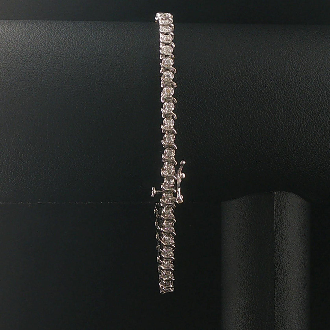 14k White Gold and 1cttw Diamond Vintage S Link Tennis Bracelet 8"