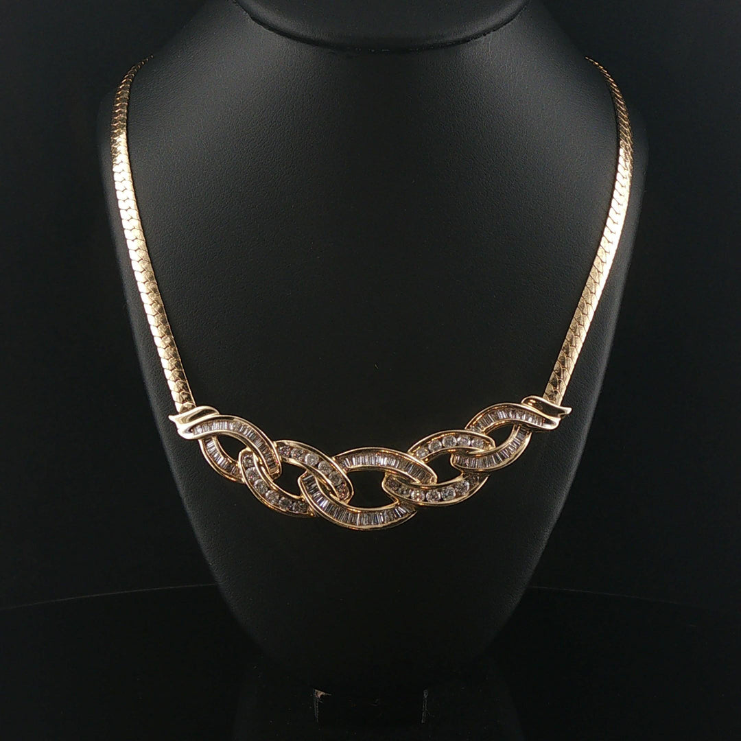 14k Yellow Gold and 2cttw Diamond Pendant Herringbone Link Necklace 18"