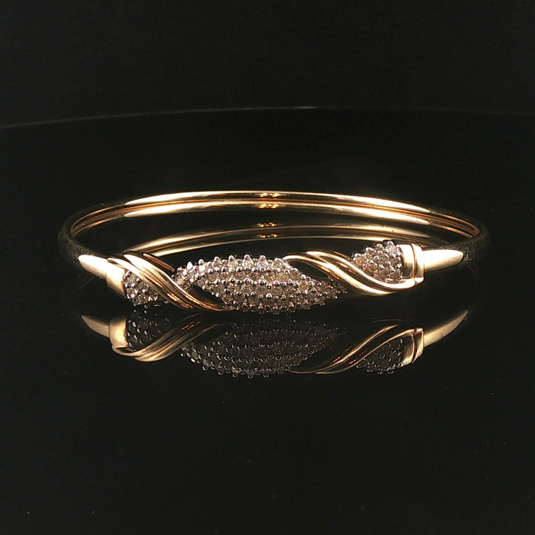 14k Yellow and White Gold 1cttw Diamond Vintage Bangle Bracelet 7.25"