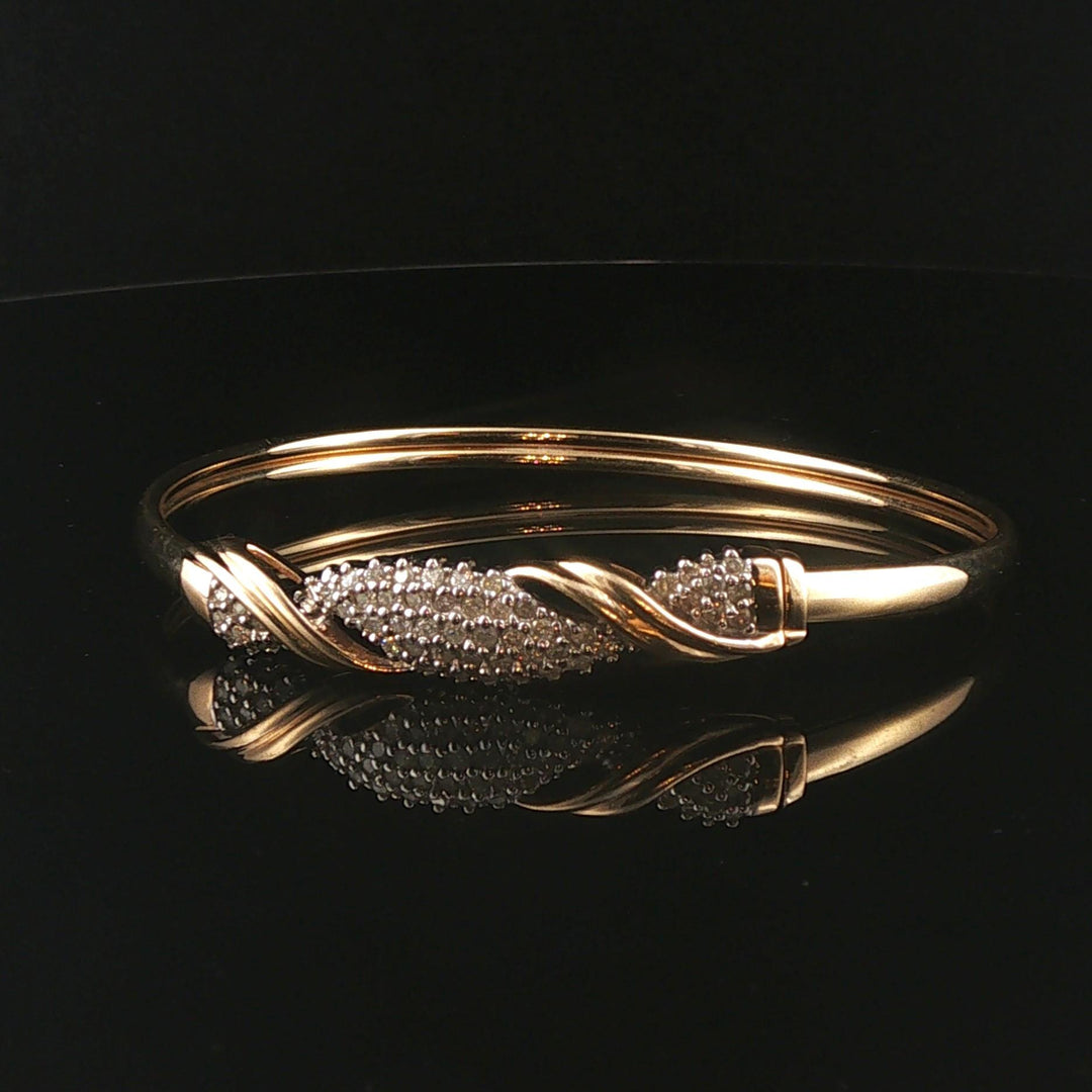 14k Yellow and White Gold 1cttw Diamond Vintage Bangle Bracelet 7.25"