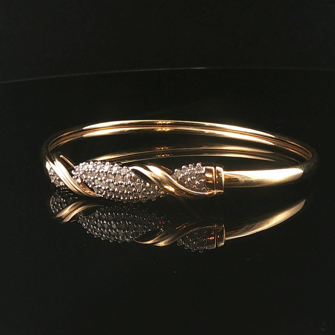 14k Yellow and White Gold 1cttw Diamond Vintage Bangle Bracelet 7.25"