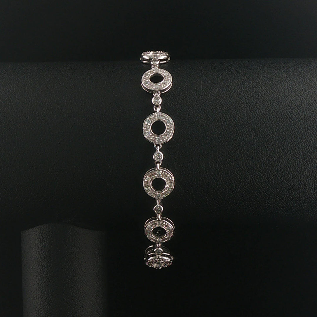 14k White Gold and 1cttw Diamond 10g Circle Link Bracelet 7"