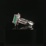 14k White Gold 2.95ct Natural Emerald and Diamond Halo Ring Size 7