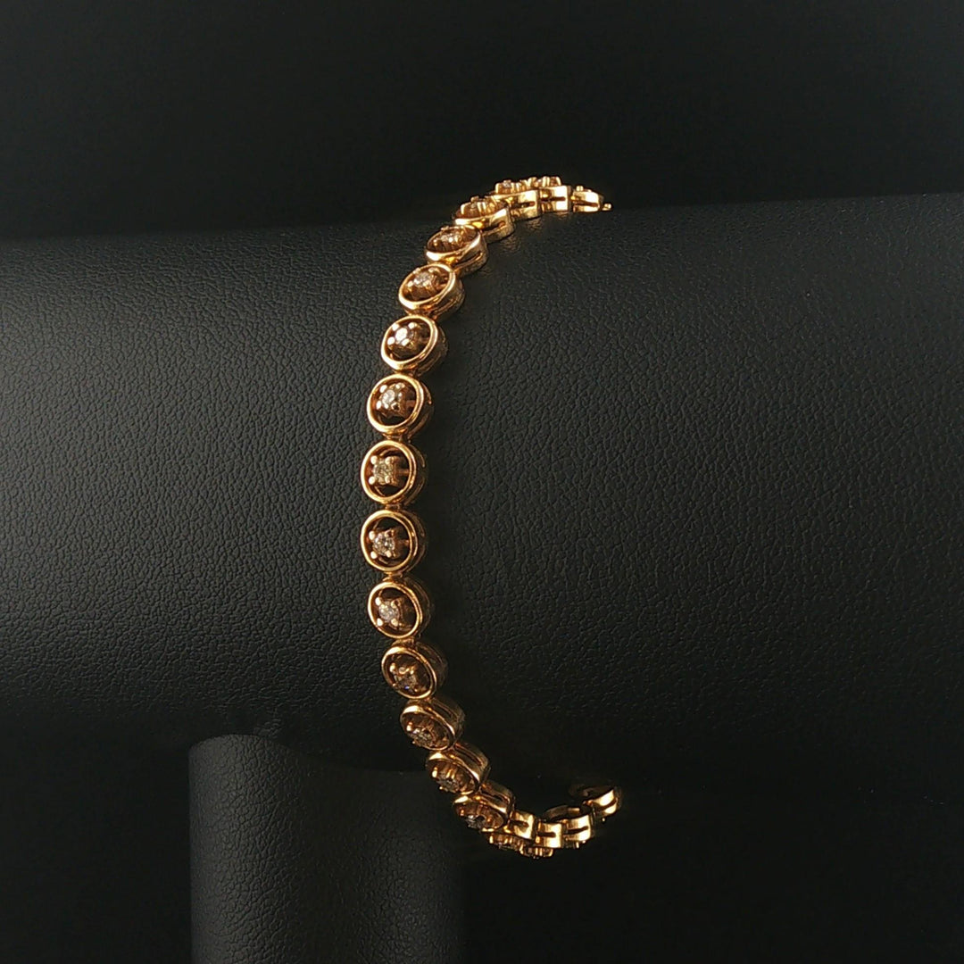 14k Yellow Gold and 0.50cttw Diamond Vintage Circle Link Bracelet 6.75"