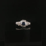 14k White Gold Blue Sapphire and Diamond Vintage Ring Size 7