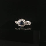 14k White Gold Blue Sapphire and Diamond Vintage Ring Size 7