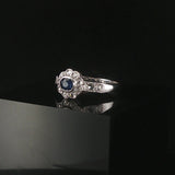 14k White Gold Blue Sapphire and Diamond Vintage Ring Size 7