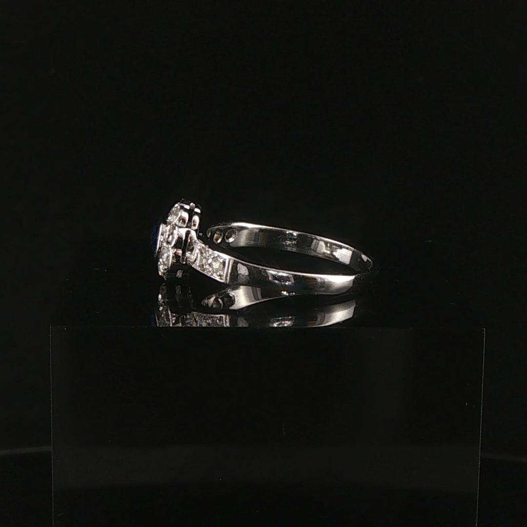 14k White Gold Blue Sapphire and Diamond Vintage Ring Size 7
