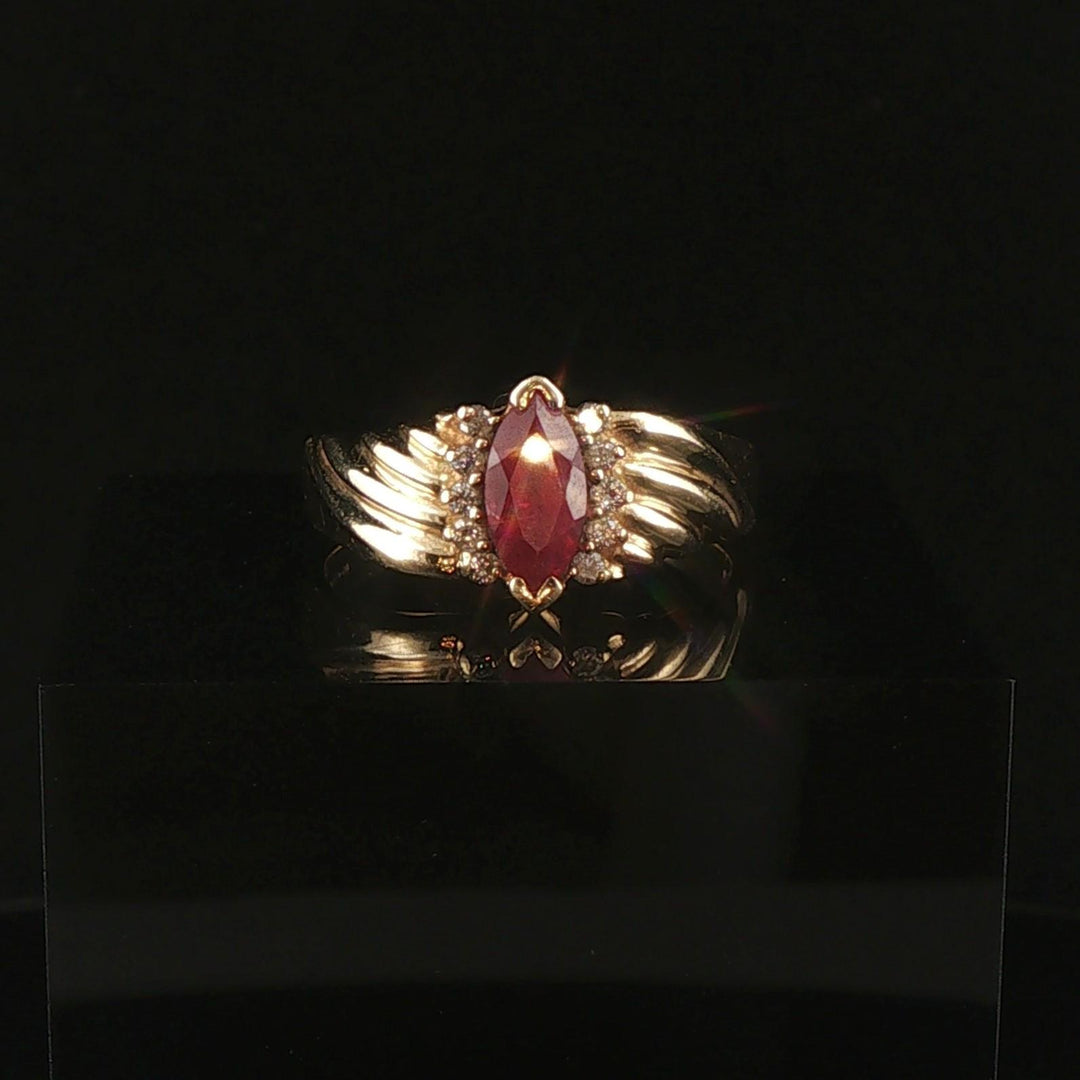 14k Yellow Gold Ruby and Diamond Vintage Band Ring Size 9.5