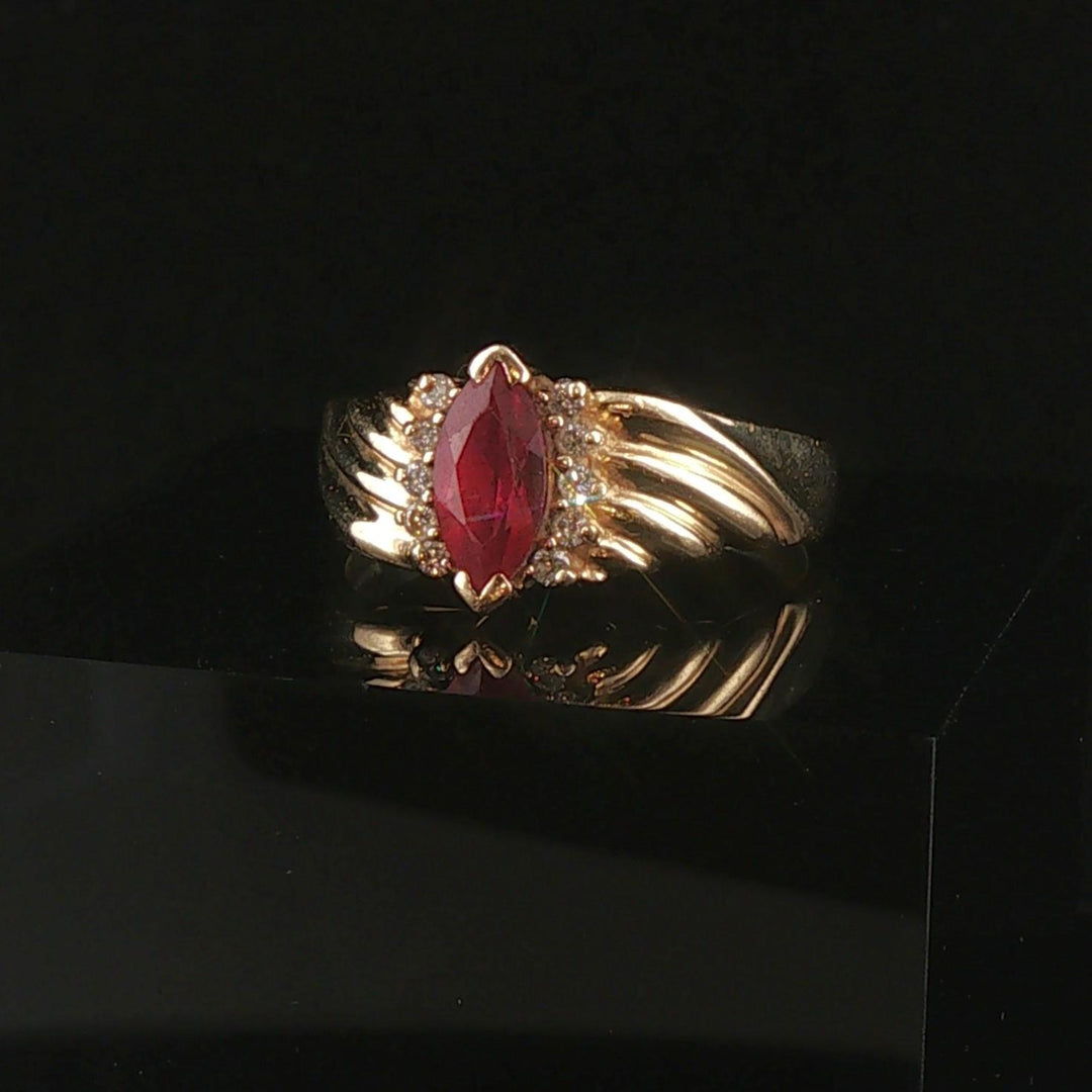 14k Yellow Gold Ruby and Diamond Vintage Band Ring Size 9.5