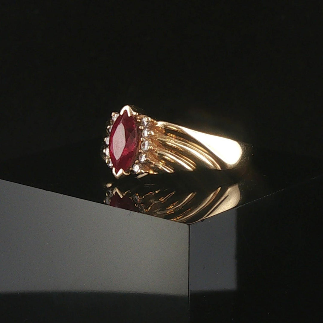 14k Yellow Gold Ruby and Diamond Vintage Band Ring Size 9.5