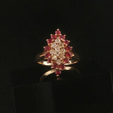 14k Yellow Gold Ruby and Diamond Vintage Cluster Ring Size 8