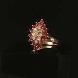 14k Yellow Gold Ruby and Diamond Vintage Cluster Ring Size 8