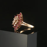 14k Yellow Gold Ruby and Diamond Vintage Cluster Ring Size 8