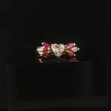 14k Yellow Gold 0.85ct Heart Cut Diamond and Ruby Ring Size 5.25