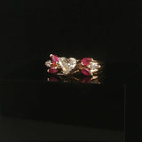 14k Yellow Gold 0.85ct Heart Cut Diamond and Ruby Ring Size 5.25