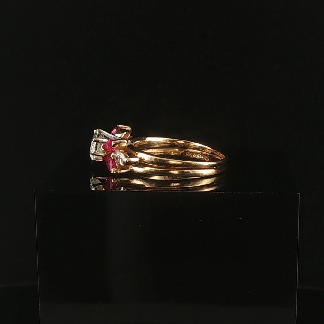 14k Yellow Gold 0.85ct Heart Cut Diamond and Ruby Ring Size 5.25