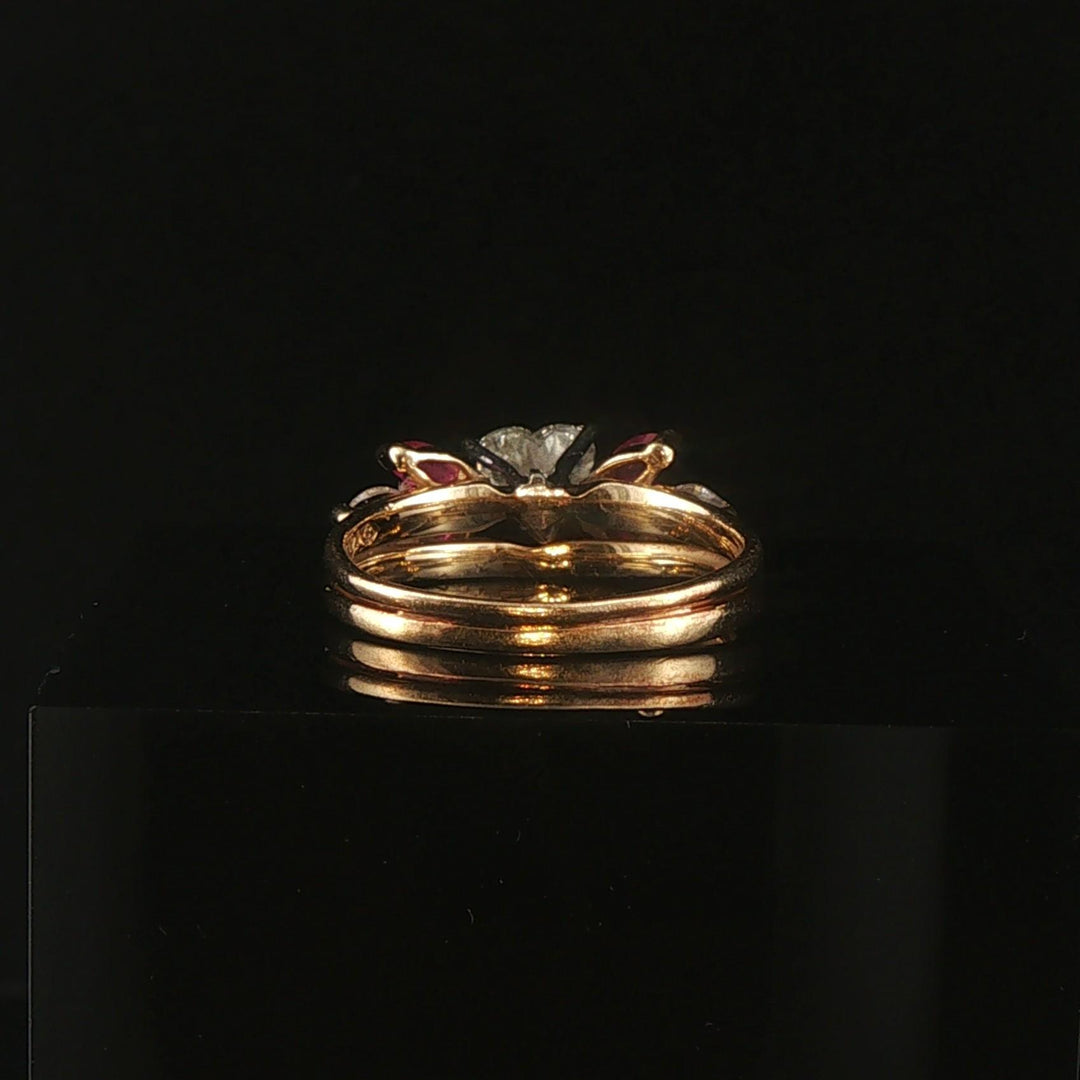 14k Yellow Gold 0.85ct Heart Cut Diamond and Ruby Ring Size 5.25