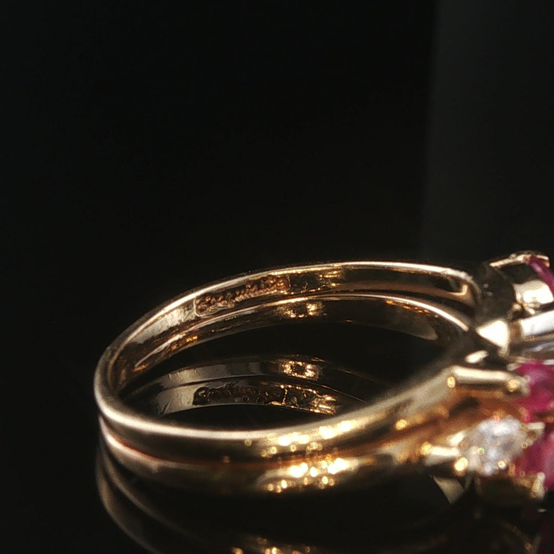 14k Yellow Gold 0.85ct Heart Cut Diamond and Ruby Ring Size 5.25