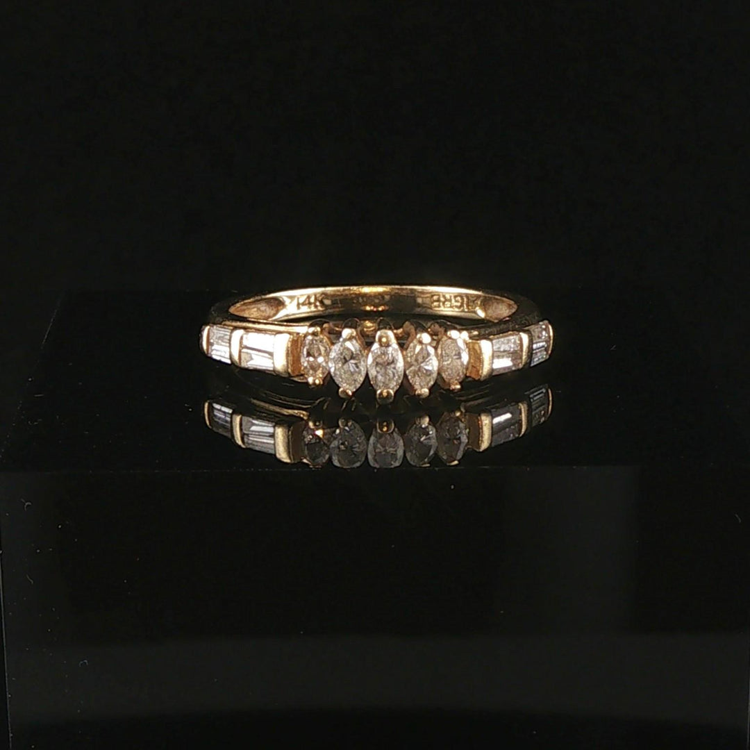 14k Yellow Gold and 0.35cttw Marquise and Baguette Diamond Ring Size 7