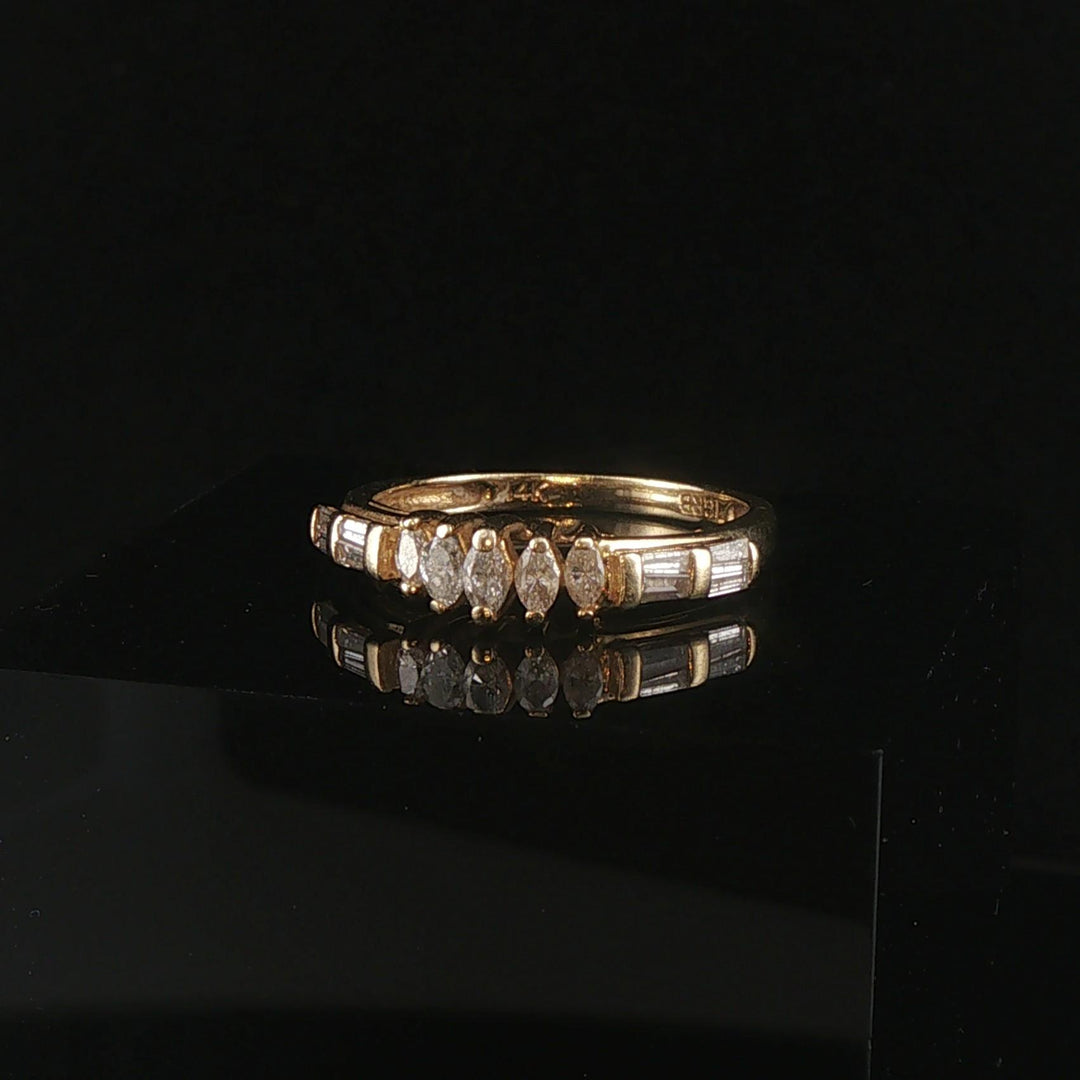 14k Yellow Gold and 0.35cttw Marquise and Baguette Diamond Ring Size 7