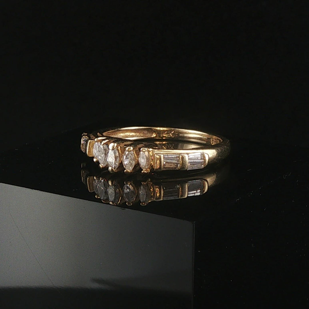14k Yellow Gold and 0.35cttw Marquise and Baguette Diamond Ring Size 7