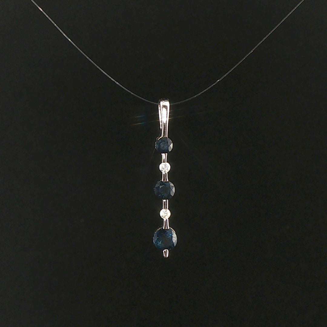 14k White Gold Blue Sapphire and Diamond Stick Pendant 1"