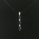 14k White Gold Blue Sapphire and Diamond Stick Pendant 1"