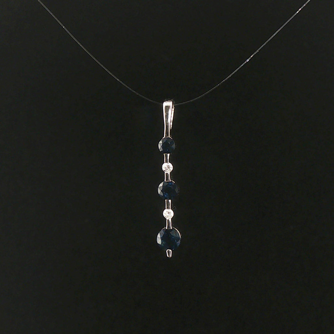 14k White Gold Blue Sapphire and Diamond Stick Pendant 1"